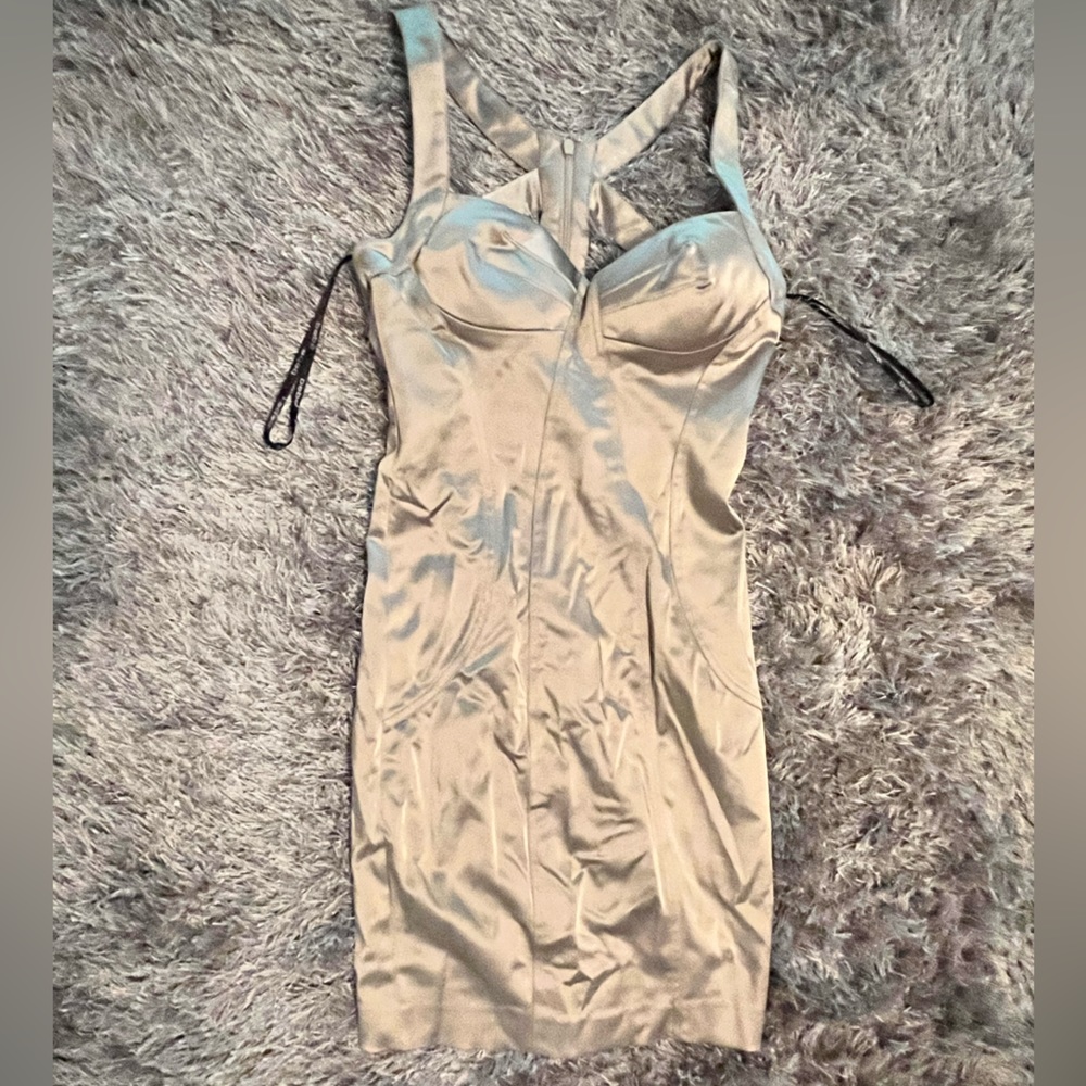 Bebe Courtney Cage Back Cocktail Dress In Champagne